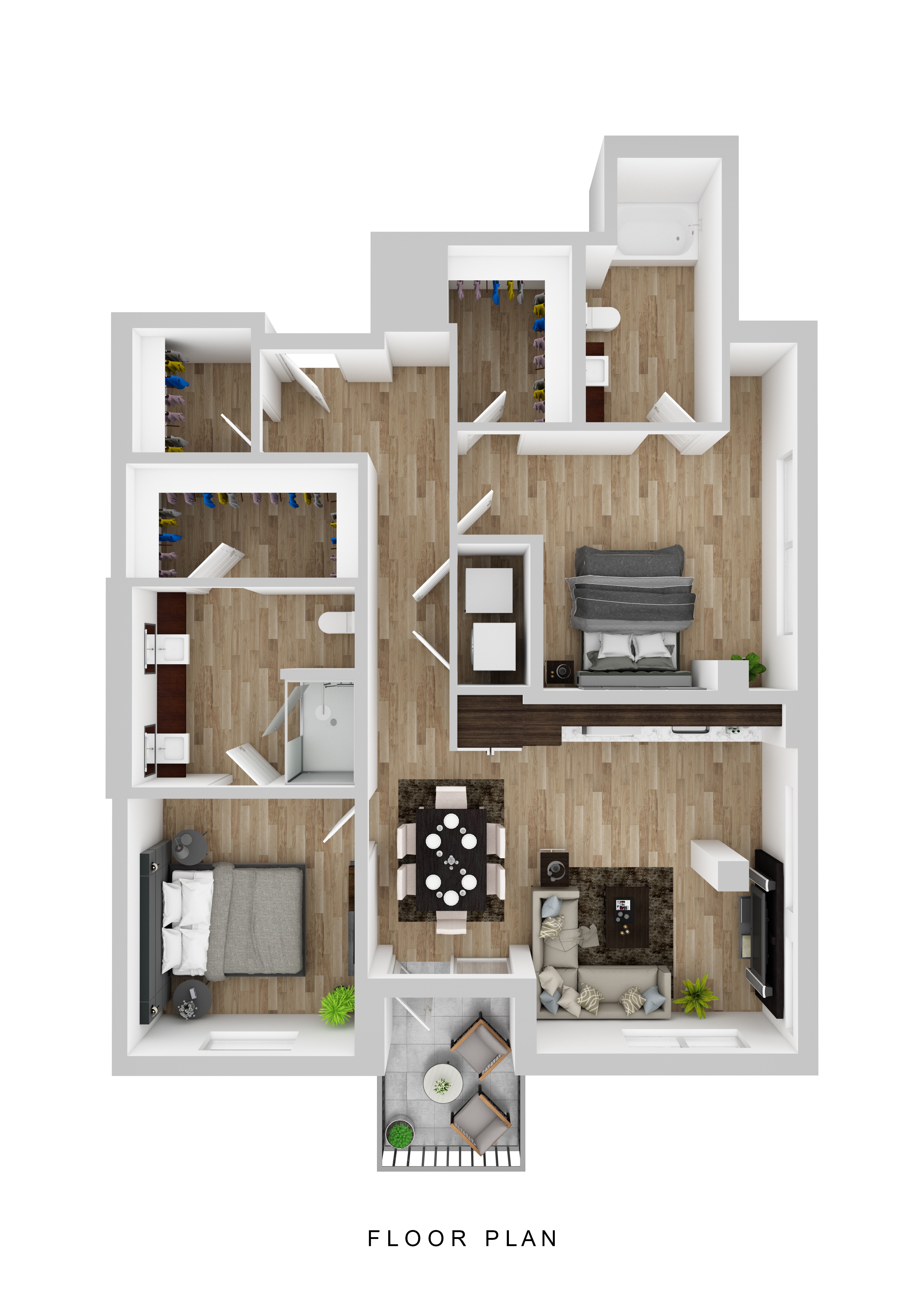 Floor plan for 2 beds, 2 baths, 1253 sqft